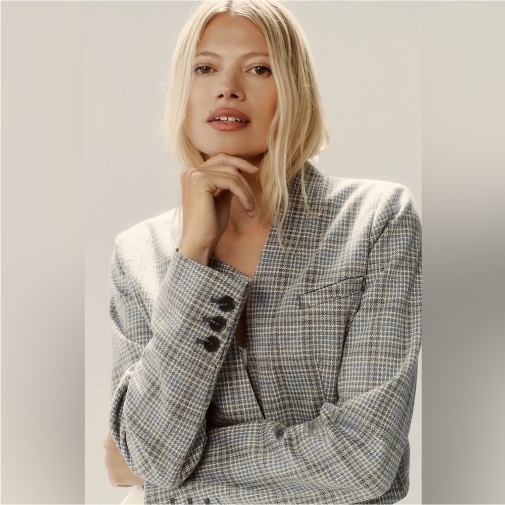 Anthropologie Tuxedo Cropped Blazer Houndstooth Sz 12 - Picture 3 of 9
